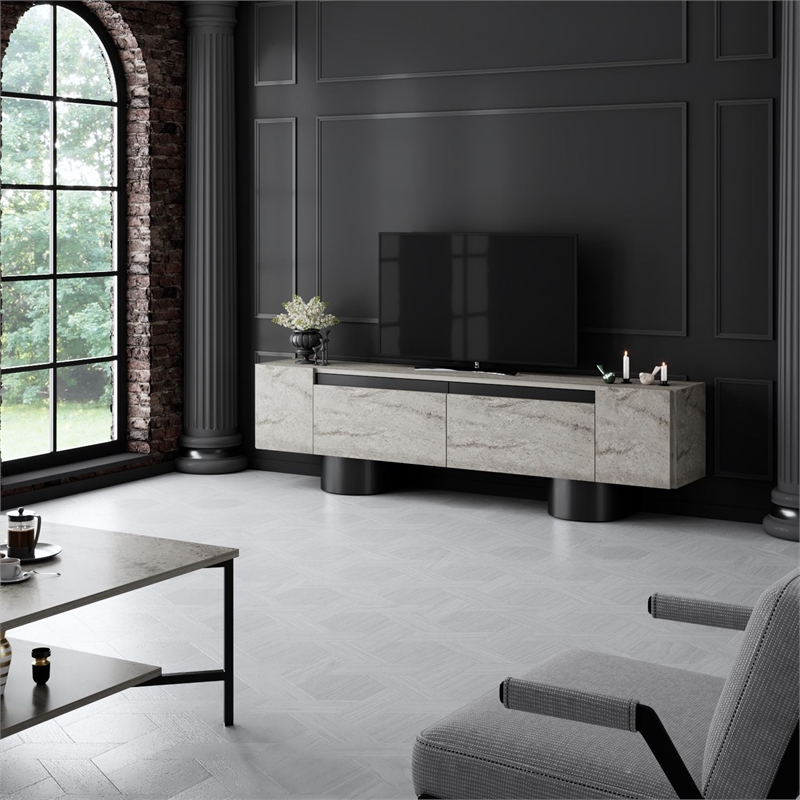 ASIR Hanah Home Bohem TV Stand in Travertine and Black