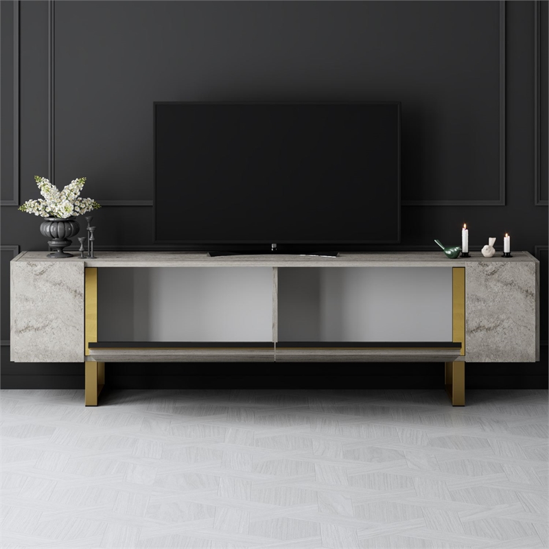ASIR Hanah Home Yildiz TV Stand in Travertine and Gold