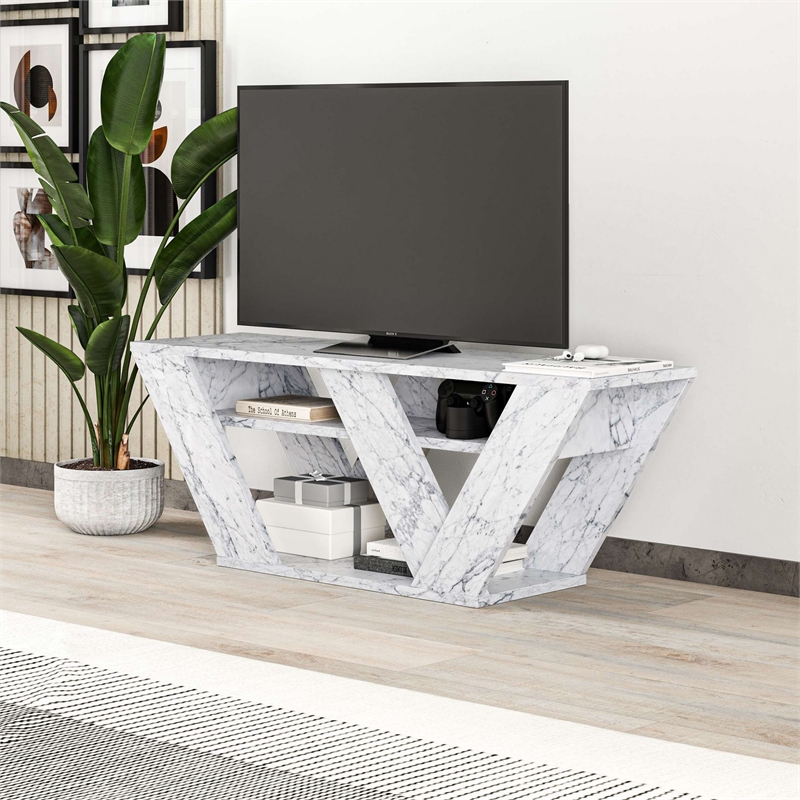 ASIR Hanah Home Pipralla TV Stand in Carrara Marble