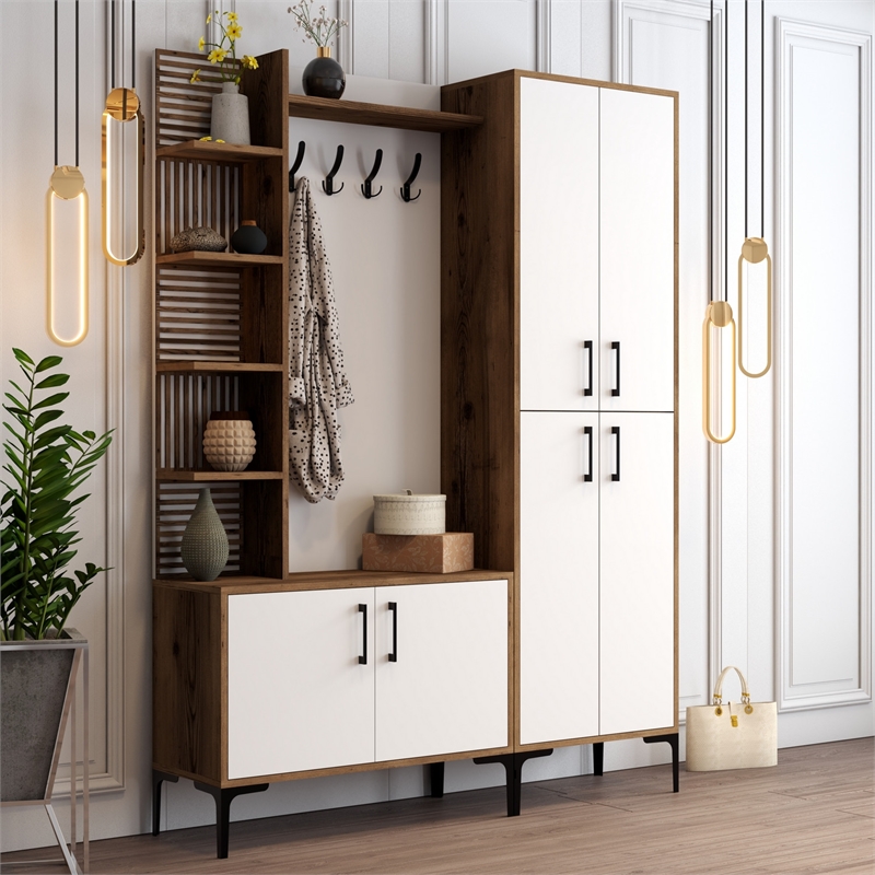 ASIR Hanah Home Viyana DA Hall Stand in Walnut and White