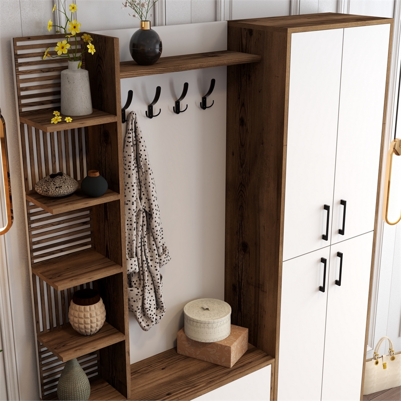 ASIR Hanah Home Viyana DA Hall Stand in Walnut and White