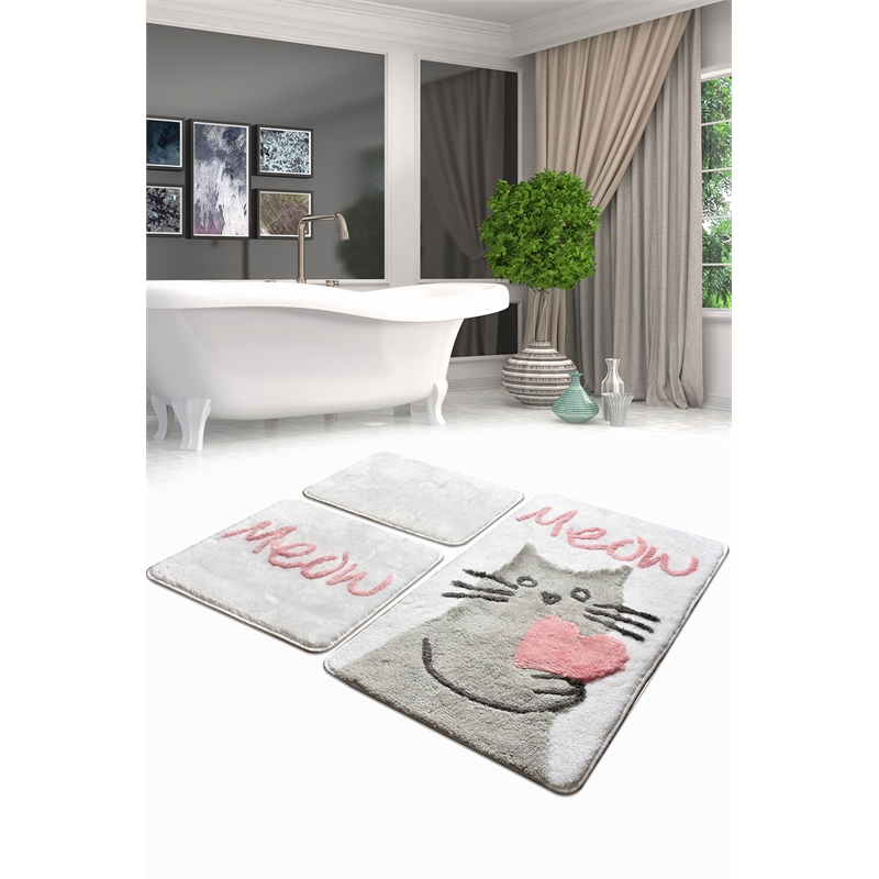 ASIR L'essential Maison Kedicik - White Multicolor Acrylic Bathmat Set