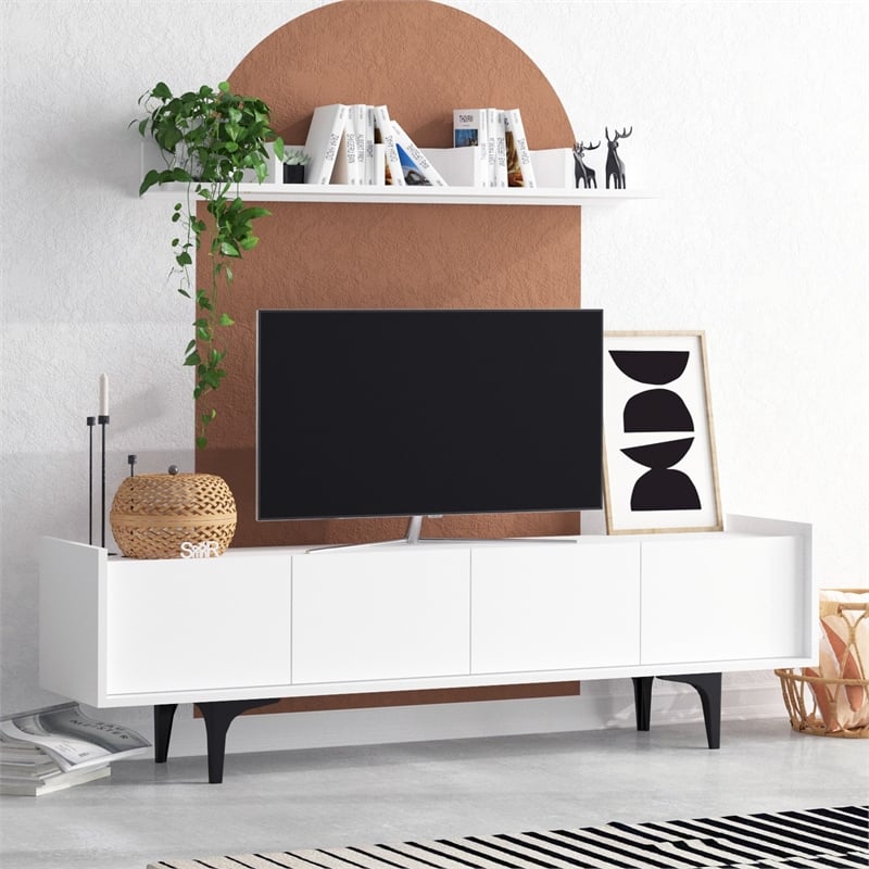 ASIR Hanah Home Kastra White TV Unit Engineered Wood