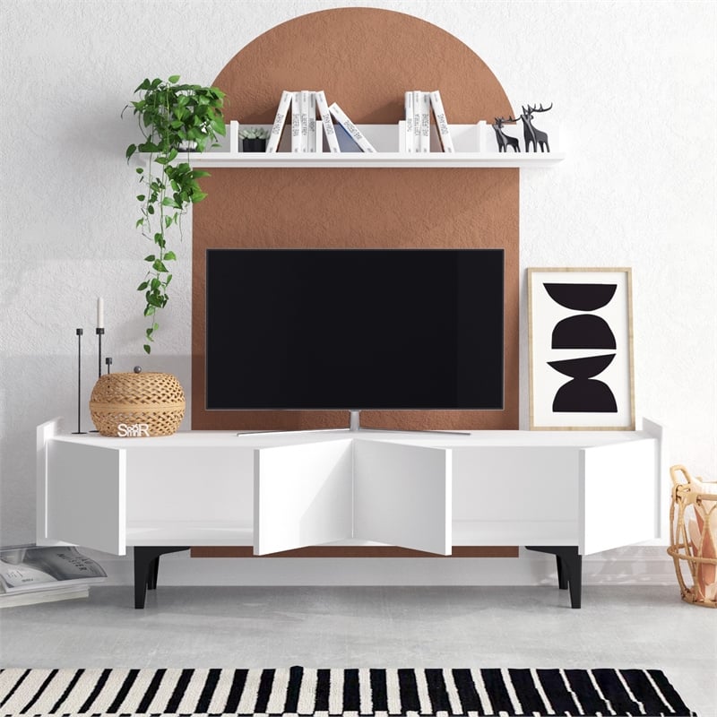 ASIR Hanah Home Kastra White TV Unit Engineered Wood