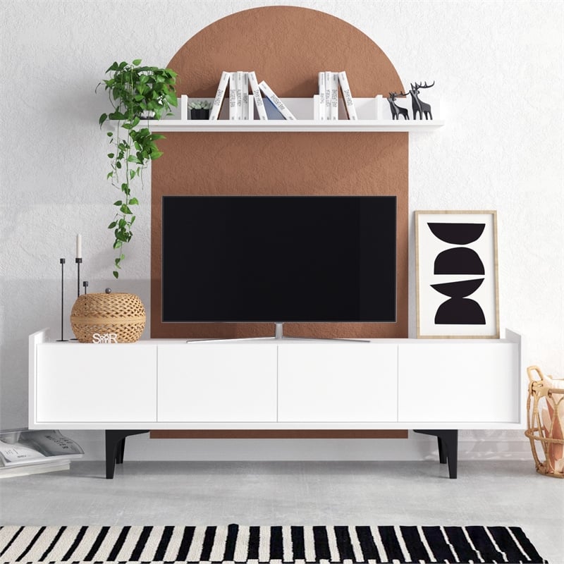 ASIR Hanah Home Kastra White TV Unit Engineered Wood