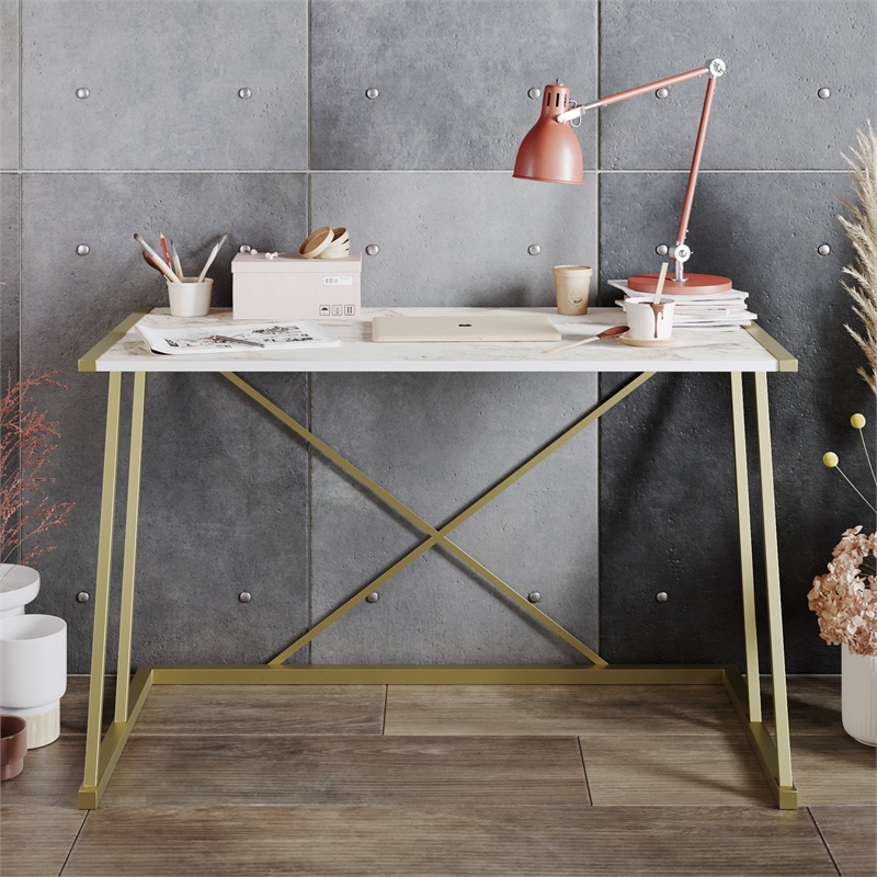 ASIR Hanah Home Anemon - White/Gold White Gold Study Desk