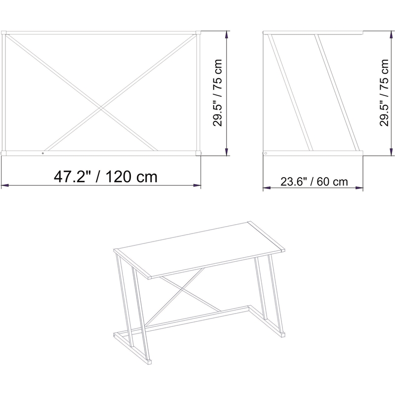 ASIR Hanah Home Anemon - White/Gold White Gold Study Desk