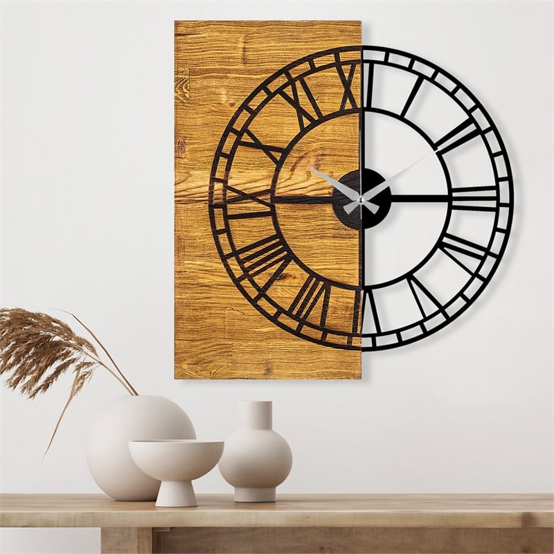 ASIR Wallity Wooden Clock 10 Walnut Black Decorative Wooden Wall Clock