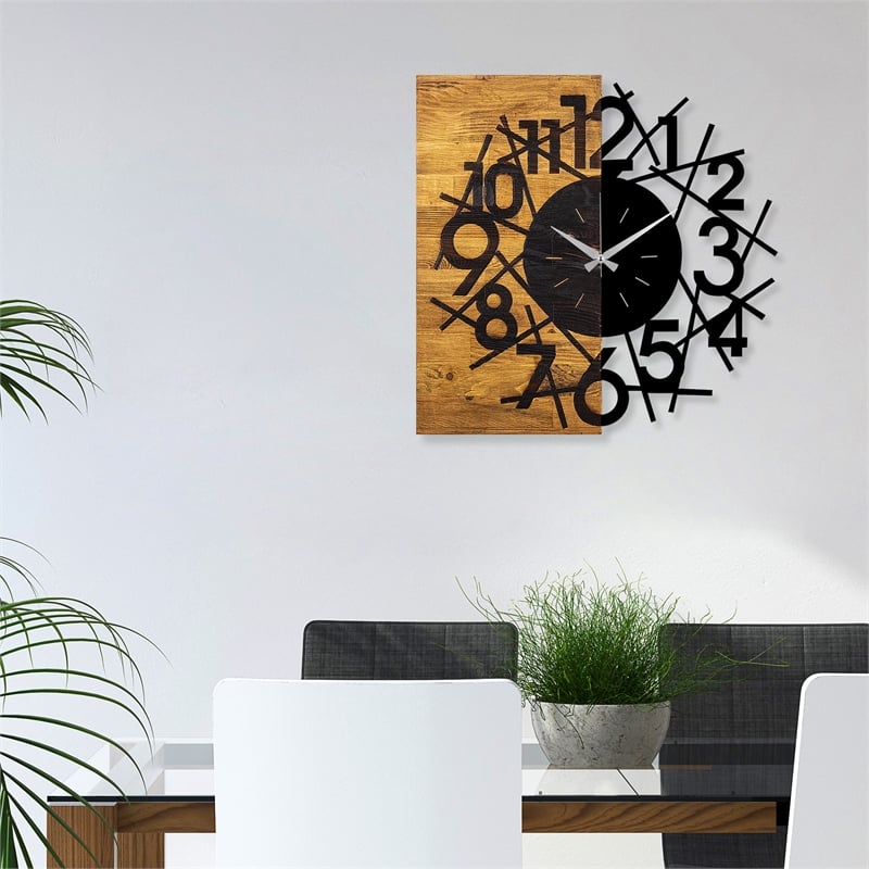ASIR Wallity Wooden Clock 26 Walnut Black Decorative Wooden Wall Clock