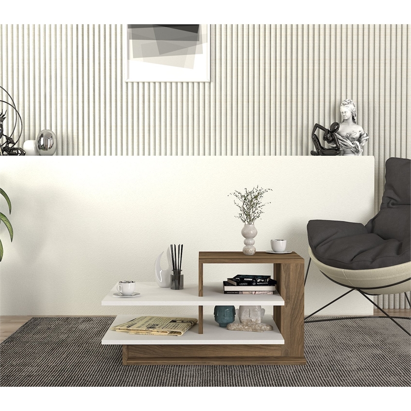 ASIR Hanah Home Vens - White/Walnut White Walnut Coffee Table