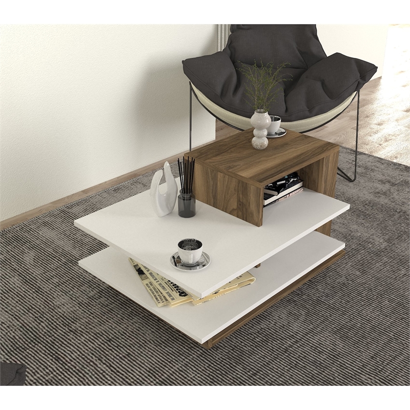 ASIR Hanah Home Vens - White/Walnut White Walnut Coffee Table