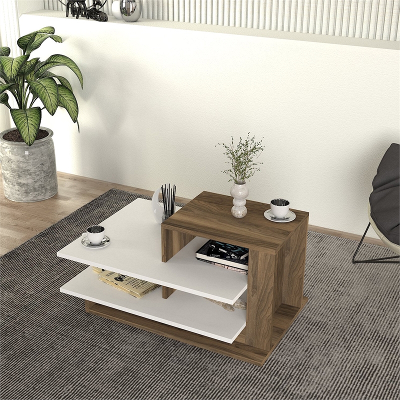 ASIR Hanah Home Vens - White/Walnut White Walnut Coffee Table