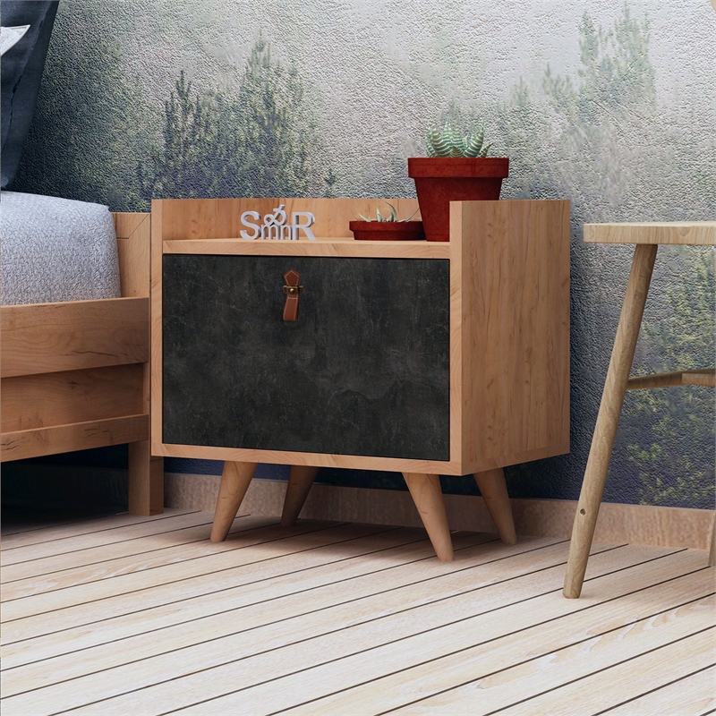 ASIR Hanah Home Juuna Oak Dark Grey Nightstand