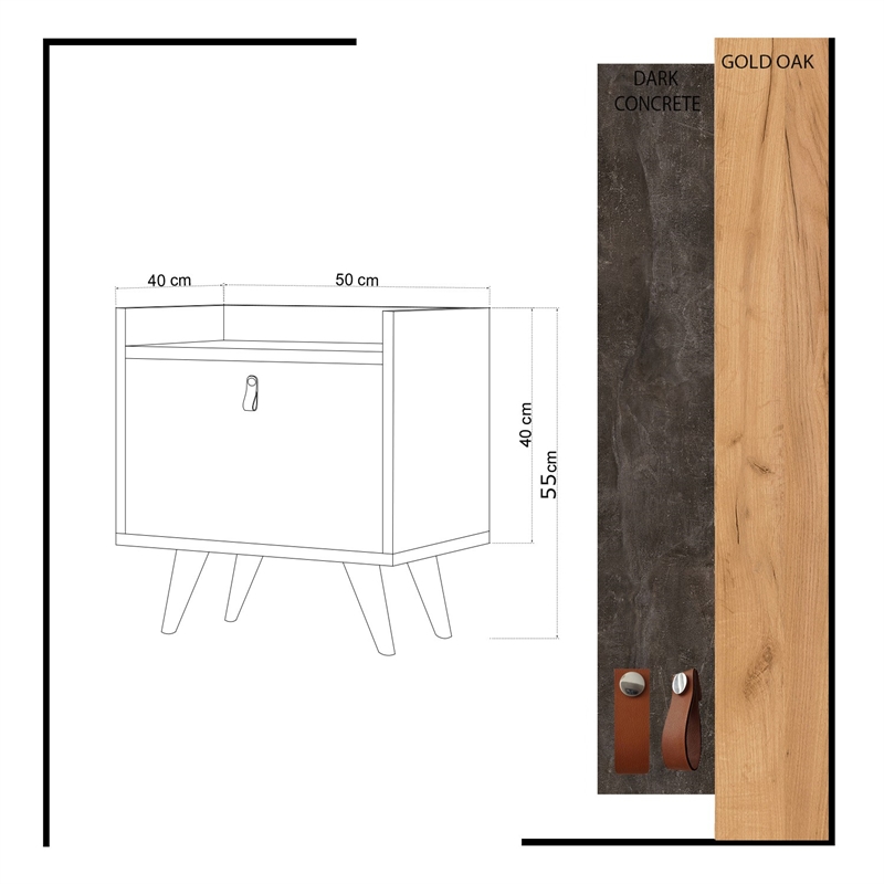 ASIR Hanah Home Juuna Oak Dark Grey Nightstand