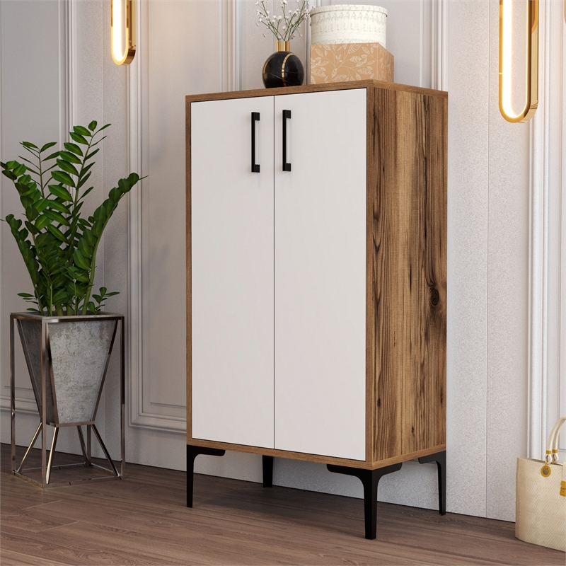 ASIR Hanah Home Prag - Walnut/White Walnut White Shoe Cabinet