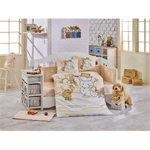 ASIR L'essential Maison Snowball - Beige Red Poplin Baby Quilt Cover Set
