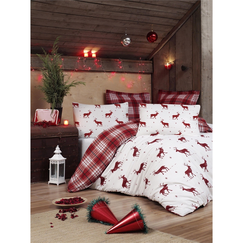 ASIR L'essential Maison Geyik - Claret Red White Single Quilt Cover Set
