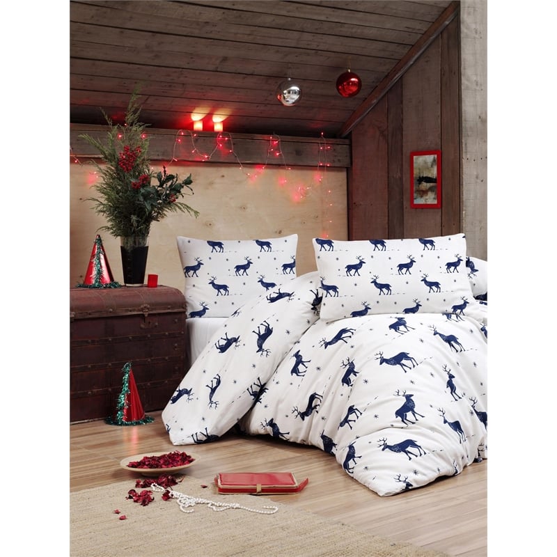 ASIR L'essential Maison Geyik - Dark Blue White Double Quilt Cover Set