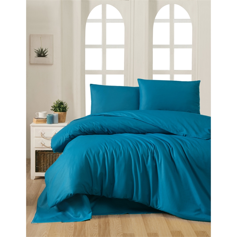 ASIR L'essential Maison Petrol Blue Ranforce Super King Quilt Cover Set