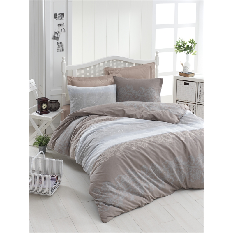 ASIR L'essential Maison Silvia - Brown Grey Ranforce King Quilt Cover Set