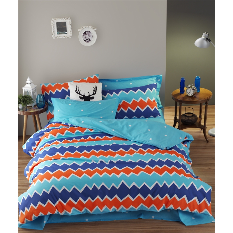 ASIR L'essential Maison Zigros - Orange White Ranforce King Quilt Cover Set