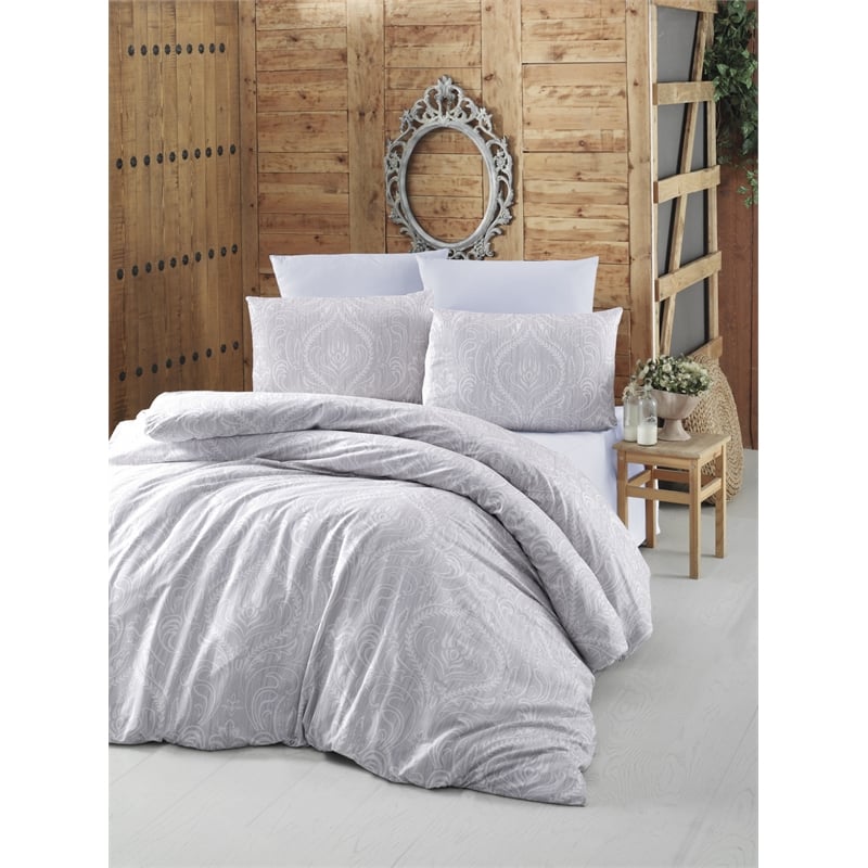ASIR L'essential Maison Ornament - White Ranforce Single Quilt Cover Set