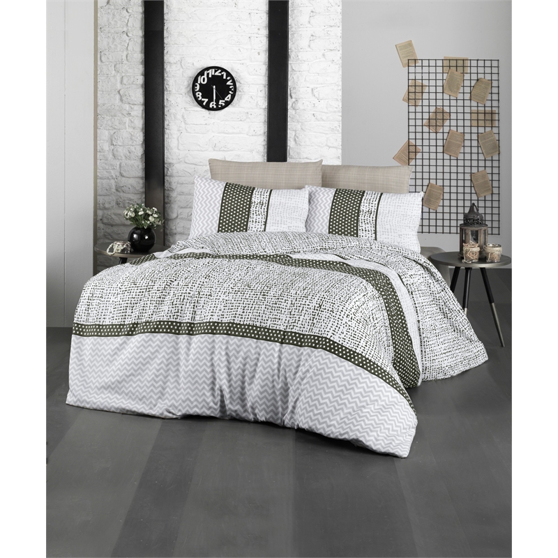 ASIR L'essential Maison Calista Green White Super King Quilt Cover Set