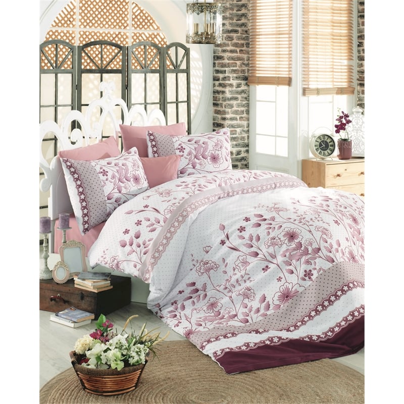 ASIR L'essential Maison Maroon Ranforce Super King Quilt Cover Set