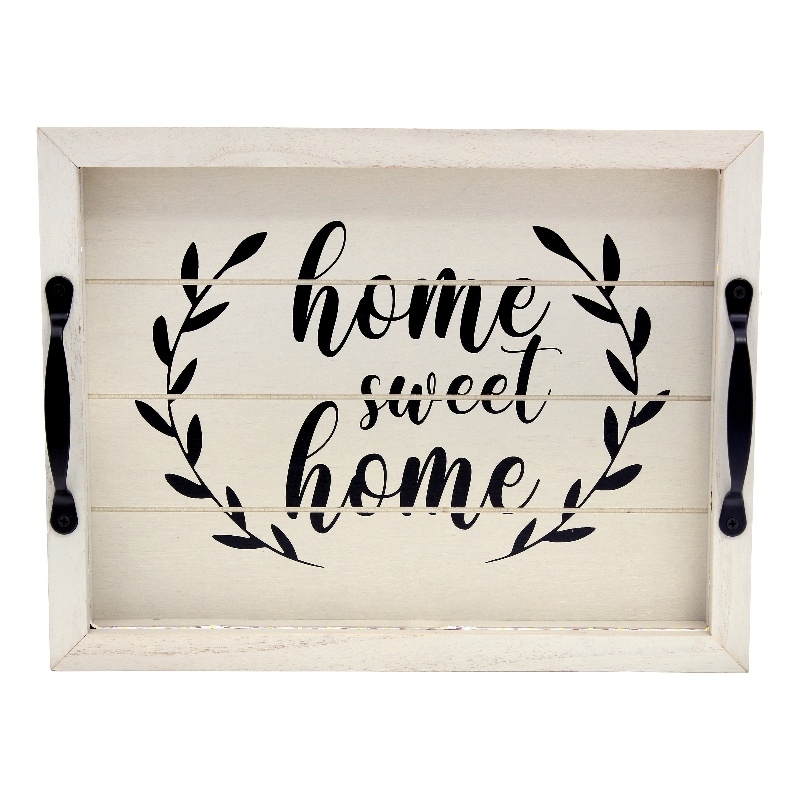 Verona Home Sweet Home Wooden Serving Tray with LED in White & Black