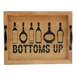 Verona Bottoms Up Wooden Serving Tray with LED in Wood & Black