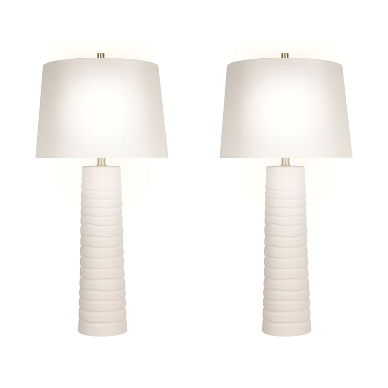 Ivory Calming Flow Ceramic Metal Table Lamp Textured White - Set of 2