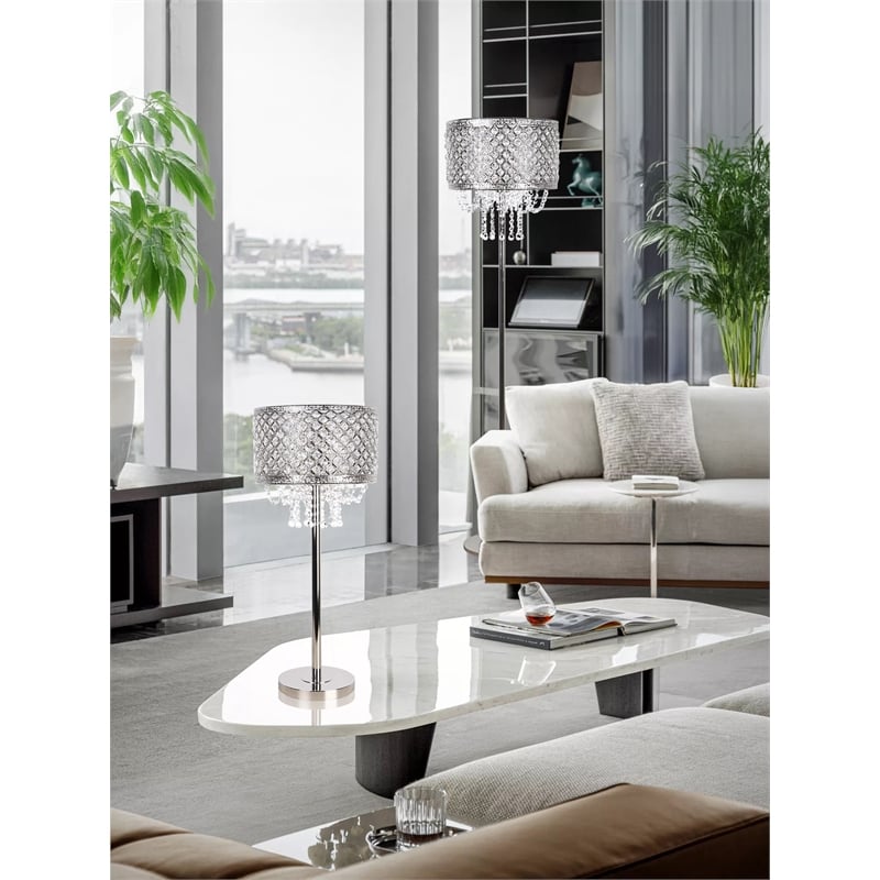 Crystal Elegance Metal Floor Lamp Polished Nickel & Clear Crystal