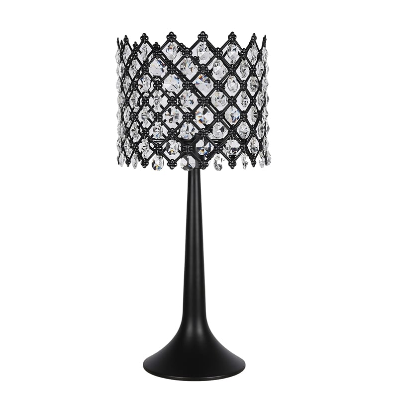 Crystal Lattice Radiance Metal Table Lamp Matte Black & Clear Crystal - Set of 2