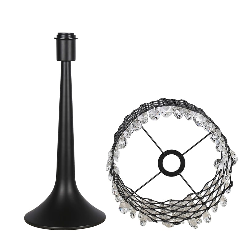 Crystal Lattice Radiance Metal Table Lamp Matte Black & Clear Crystal - Set of 2
