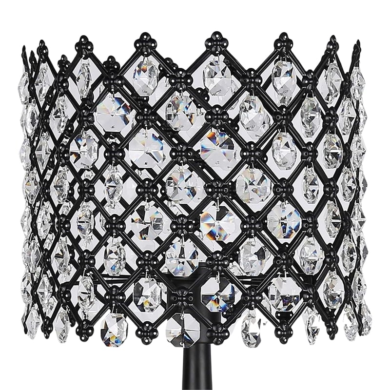 Crystal Lattice Radiance Metal Table Lamp Matte Black & Clear Crystal - Set of 2