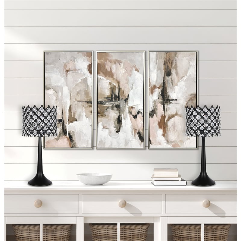 Crystal Lattice Radiance Metal Table Lamp Matte Black & Clear Crystal - Set of 2