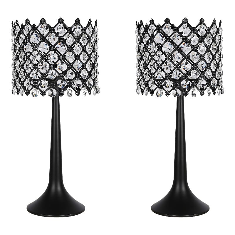 Crystal Lattice Radiance Metal Table Lamp Matte Black & Clear Crystal - Set of 2