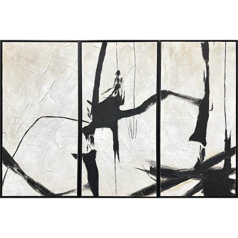Black Abstract Harmony Framed Canvas Triptych Wall Art - Wood Frame - Set of 3