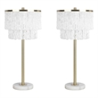 Tassel Elegance Metal Marble Table Lamp Soft Gold & White - Set of 2