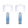 Azure Drift Table Lamp Blue Art Glass & Clear Crystal - Set of 2