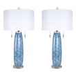 Azure Drift Table Lamp Blue Art Glass & Clear Crystal - Set of 2