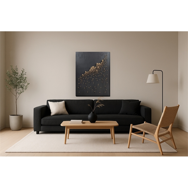 Black Golden Blossom Dimensional Abstract Canvas Wall Art - Wood Frame