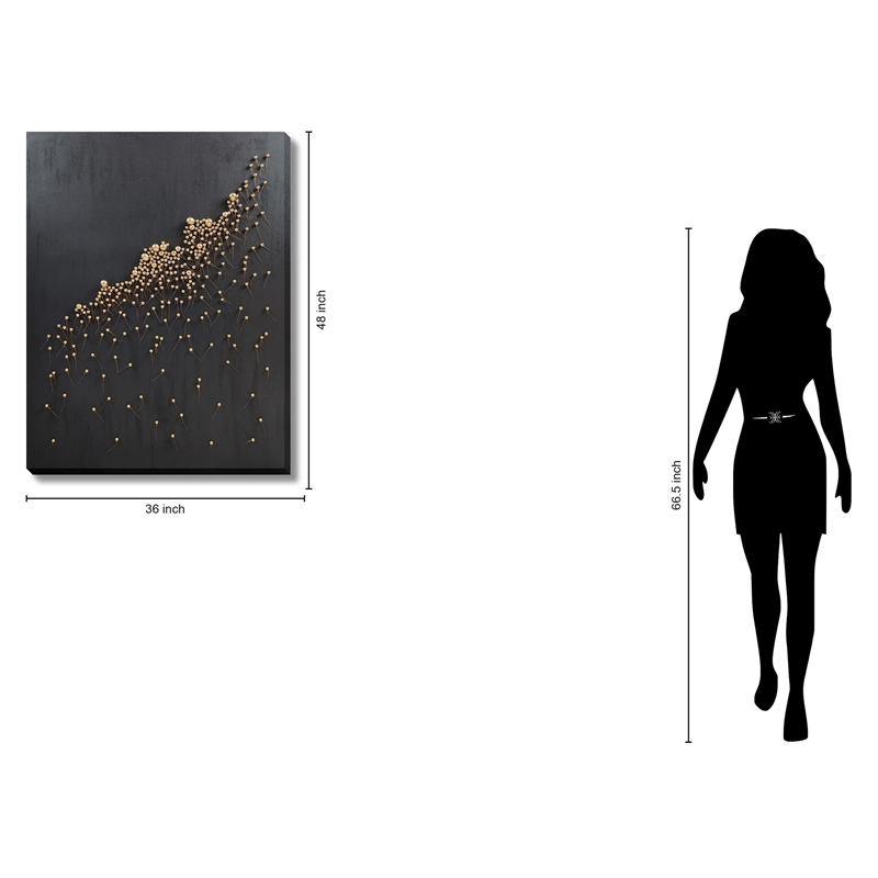 Black Golden Blossom Dimensional Abstract Canvas Wall Art - Wood Frame