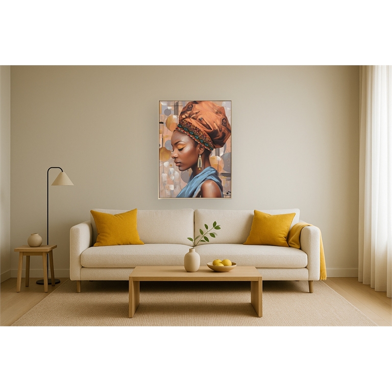 Golden Dusk Regal Profile Portrait Multi-Color Canvas Wall Art - Gold Wood Frame