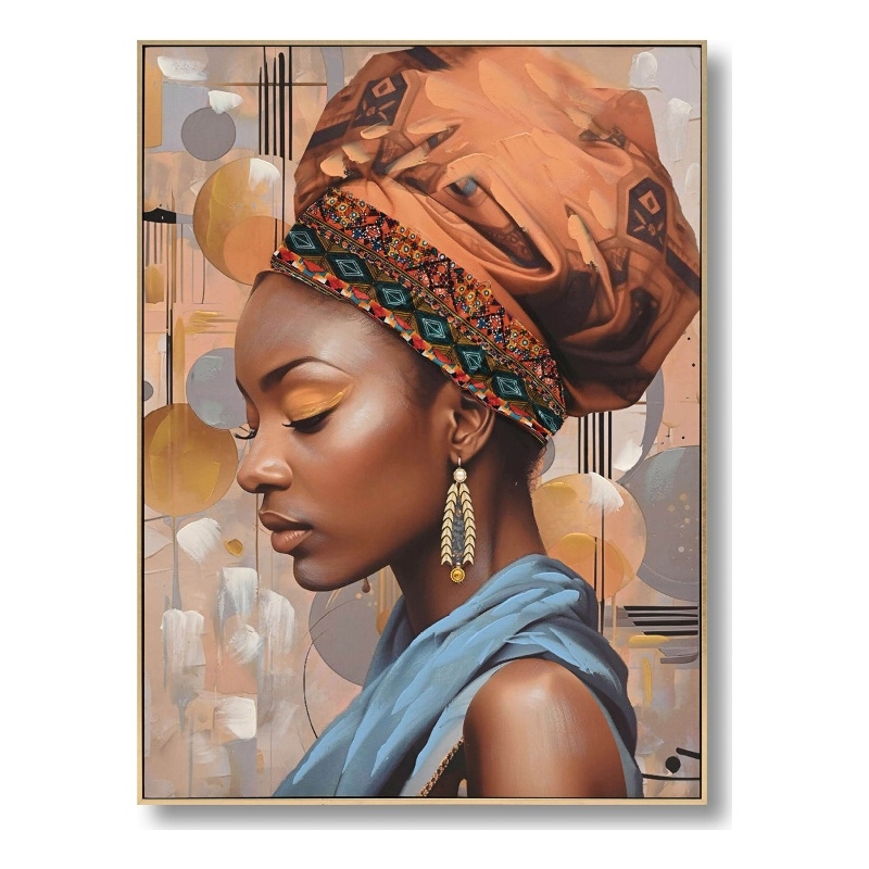 Golden Dusk Regal Profile Portrait Multi-Color Canvas Wall Art - Gold Wood Frame