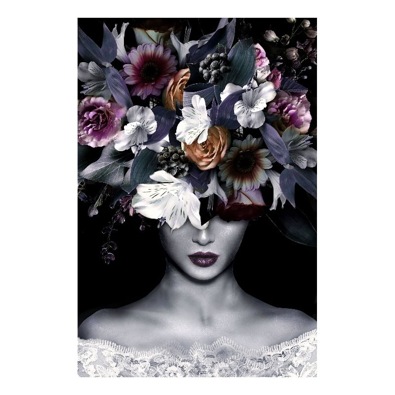 Flower Head Arrangement Frameless Multi-Color Tempered Glass Wall Art