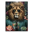 Lion in Green Suit Multi-Color Canvas Wall Art - Black Wood Frame - 30