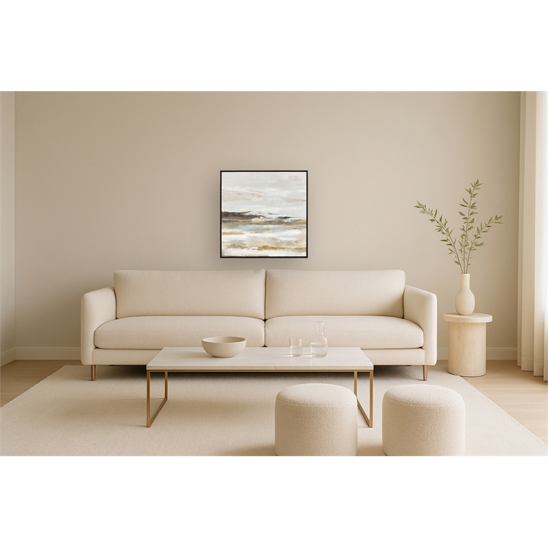 Cream Tranquil Horizon I Framed Canvas Wall Art - Brown Wood Frame - 30