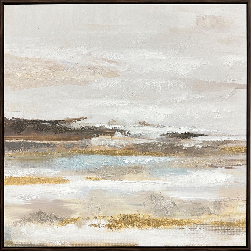 Cream Tranquil Horizon I Framed Canvas Wall Art - Brown Wood Frame - 30