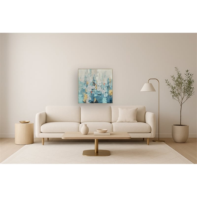 Teal Harmony Abstract Multi-Color Canvas Wall Art - Champagne Gold Wood Frame